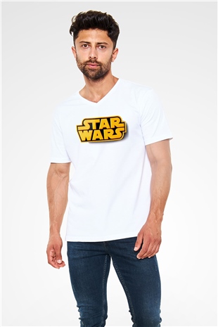 Star Wars Beyaz Unisex V Yaka Tişört T-Shirt