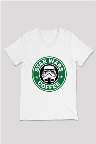 Star Wars Beyaz Unisex V Yaka Tişört T-Shirt