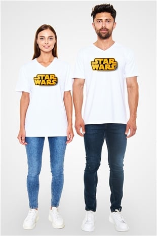 Star Wars Beyaz Unisex V Yaka Tişört T-Shirt
