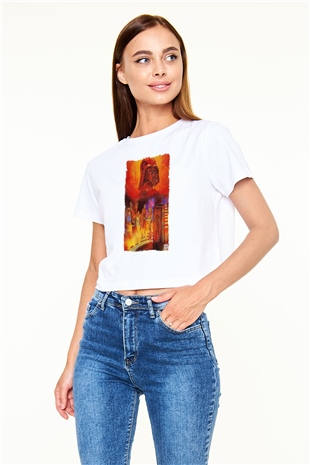 Star Wars (Dart Vader) Baskılı Beyaz Crop Top Kadın Tişört - Tshirt
