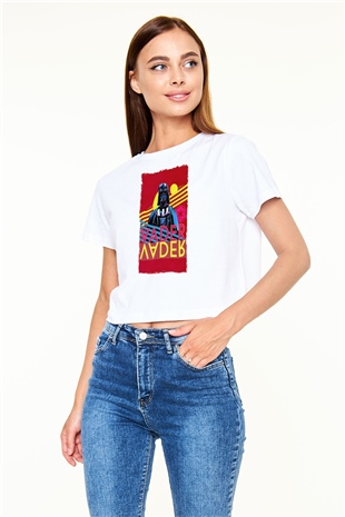 Star Wars (Dart Vader) Baskılı Beyaz Crop Top Kadın Tişört - Tshirt