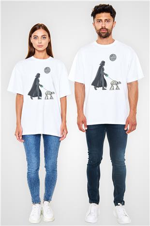 Star Wars (Dart Vader) Baskılı Beyaz Unisex Oversize Tişört - Tshirt