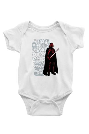 Star Wars (Dart Vader) Baskılı Beyaz Unisex Bebek Body - Zıbın