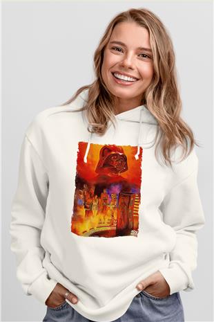 Star Wars (Dart Vader) Baskılı Beyaz Unisex Hoodie