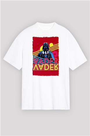 Star Wars (Dart Vader) Baskılı Beyaz Unisex Oversize Tişört - Tshirt