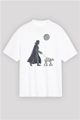 Star Wars (Dart Vader) Baskılı Beyaz Unisex Oversize Tişört - Tshirt