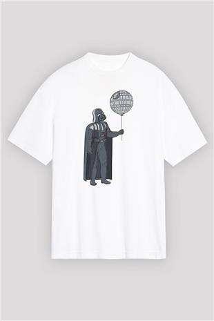 Star Wars (Dart Vader) Baskılı Beyaz Unisex Oversize Tişört - Tshirt