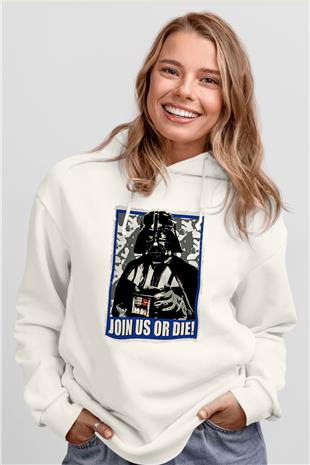 Star Wars (Dart Vader) Baskılı Beyaz Unisex Hoodie