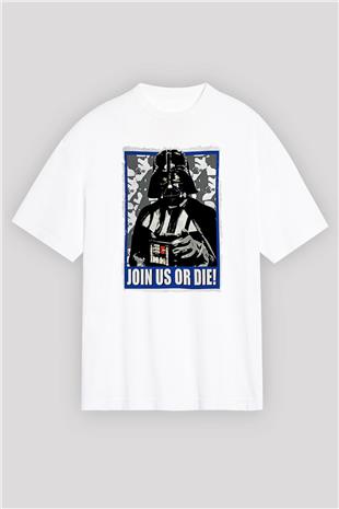 Star Wars (Dart Vader) Baskılı Beyaz Unisex Oversize Tişört - Tshirt