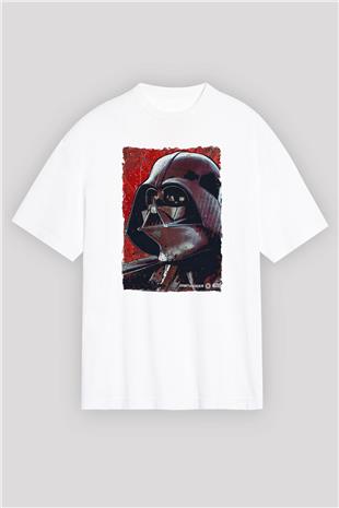 Star Wars (Dart Vader) Baskılı Beyaz Unisex Oversize Tişört - Tshirt