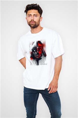Star Wars (Dart Vader) Baskılı Beyaz Unisex Oversize Tişört - Tshirt