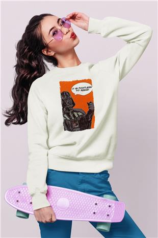 Star Wars (Dart Vader) Baskılı Beyaz Unisex Sweatshirt
