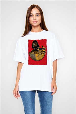 Star Wars (Dart Vader) Baskılı Beyaz Unisex Oversize Tişört - Tshirt