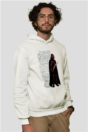 Star Wars (Dart Vader) Baskılı Beyaz Unisex Hoodie