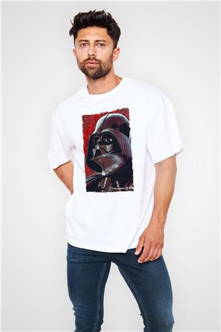 Star Wars (Dart Vader) Baskılı Beyaz Unisex Oversize Tişört - Tshirt