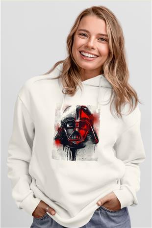 Star Wars (Dart Vader) Baskılı Beyaz Unisex Hoodie