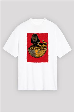 Star Wars (Dart Vader) Baskılı Beyaz Unisex Oversize Tişört - Tshirt