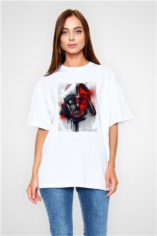 Star Wars (Dart Vader) Baskılı Beyaz Unisex Oversize Tişört - Tshirt