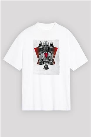 Star Wars (Dart Vader) Baskılı Beyaz Unisex Oversize Tişört - Tshirt
