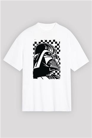 Star Wars (Dart Vader) Baskılı Beyaz Unisex Oversize Tişört - Tshirt