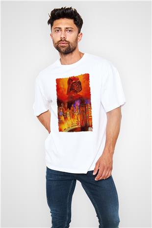Star Wars (Dart Vader) Baskılı Beyaz Unisex Oversize Tişört - Tshirt