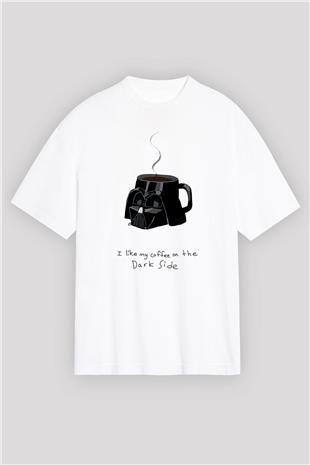 Star Wars (Dart Vader) Baskılı Beyaz Unisex Oversize Tişört - Tshirt