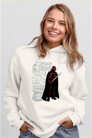 Star Wars (Dart Vader) Baskılı Beyaz Unisex Hoodie