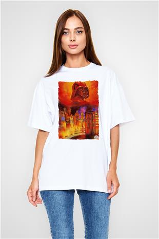 Star Wars (Dart Vader) Baskılı Beyaz Unisex Oversize Tişört - Tshirt