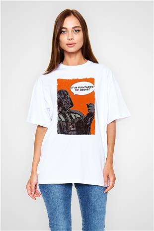Star Wars (Dart Vader) Baskılı Beyaz Unisex Oversize Tişört - Tshirt