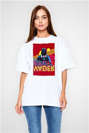 Star Wars (Dart Vader) Baskılı Beyaz Unisex Oversize Tişört - Tshirt