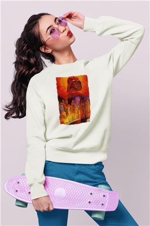 Star Wars (Dart Vader) Baskılı Beyaz Unisex Sweatshirt