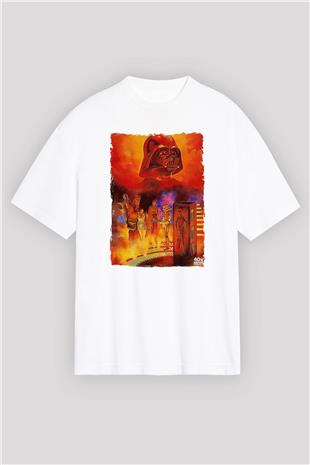 Star Wars (Dart Vader) Baskılı Beyaz Unisex Oversize Tişört - Tshirt