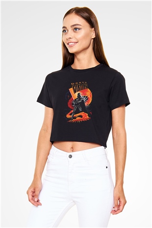 Star Wars (Dart Vader) Baskılı Siyah Crop Top Kadın Tişört - Tshirt