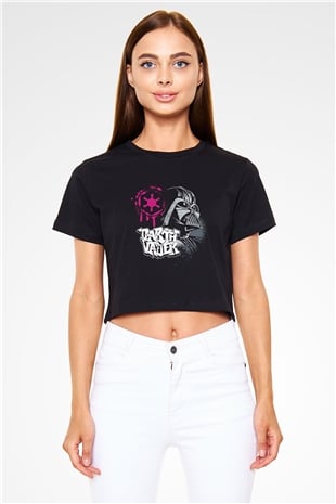Star Wars (Dart Vader) Baskılı Siyah Crop Top Kadın Tişört - Tshirt