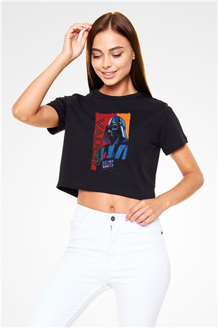 Star Wars (Dart Vader) Baskılı Siyah Crop Top Kadın Tişört - Tshirt
