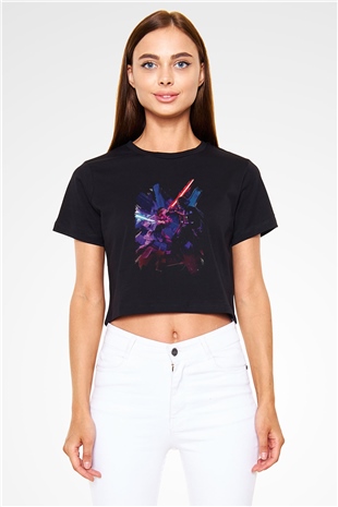 Star Wars (Dart Vader) Baskılı Siyah Crop Top Kadın Tişört - Tshirt