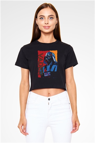 Star Wars (Dart Vader) Baskılı Siyah Crop Top Kadın Tişört - Tshirt