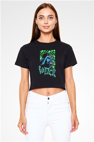 Star Wars (Dart Vader) Baskılı Siyah Crop Top Kadın Tişört - Tshirt