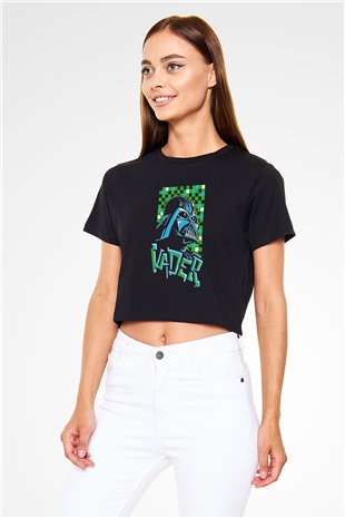 Star Wars (Dart Vader) Baskılı Siyah Crop Top Kadın Tişört - Tshirt