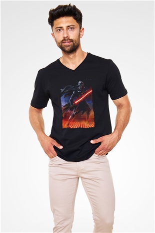 Star Wars (Dart Vader) Baskılı Unisex Siyah V Yaka Tişört - Tshirt