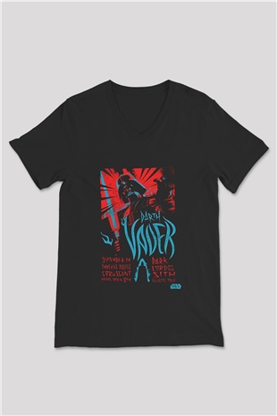 Star Wars (Dart Vader) Baskılı Unisex Siyah V Yaka Tişört - Tshirt