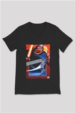 Star Wars (Dart Vader) Baskılı Unisex Siyah V Yaka Tişört - Tshirt