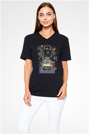 Star Wars (Dart Vader) Baskılı Unisex Siyah V Yaka Tişört - Tshirt