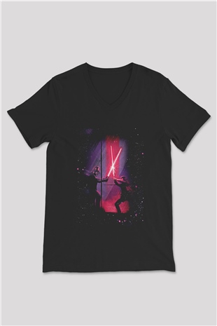 Star Wars (Dart Vader) Baskılı Unisex Siyah V Yaka Tişört - Tshirt