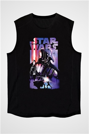 Star Wars (Dart Vader) Baskılı Unisex Siyah Kolsuz Tişört - Tshirt
