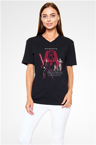 Star Wars (Dart Vader) Baskılı Unisex Siyah V Yaka Tişört - Tshirt