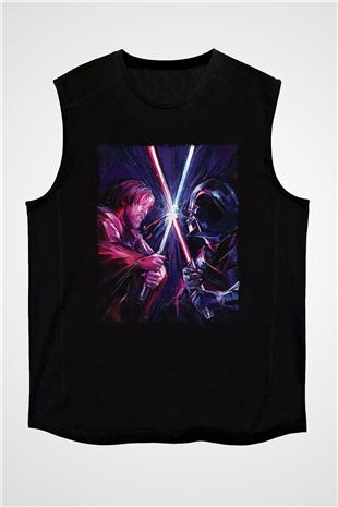 Star Wars (Dart Vader) Baskılı Unisex Siyah Kolsuz Tişört - Tshirt