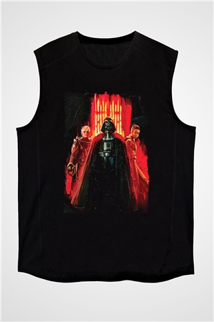 Star Wars (Dart Vader) Baskılı Unisex Siyah Kolsuz Tişört - Tshirt