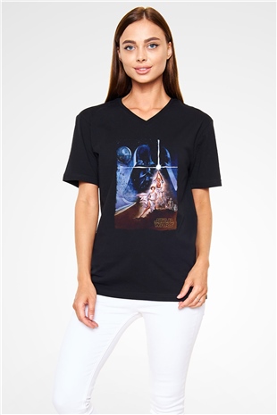 Star Wars (Dart Vader) Baskılı Unisex Siyah V Yaka Tişört - Tshirt