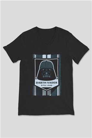 Star Wars (Dart Vader) Baskılı Unisex Siyah V Yaka Tişört - Tshirt